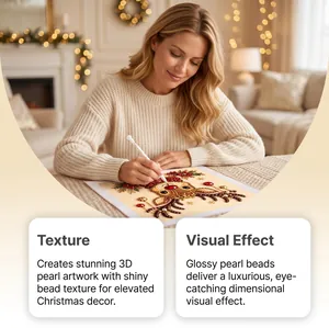 Detail of DIY 5D diamond pearl painting kit with a shiny 3D reindeer Christmas design.