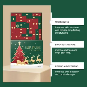 Infographie détaillée du calendrier de l'avent beauté de Noël avec 24 boîtes de soins du visage