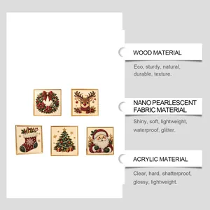 Detailed view of Christmas 5D diamond painting showing wood and nano pearlescent materials.