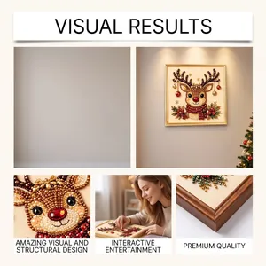 Detailed view of 5D acrylic pearl painting featuring a cute Christmas reindeer design