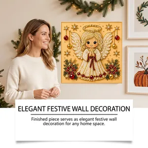 Detailed 3D Christmas angel diamond painting artwork shown in a cozy home setting