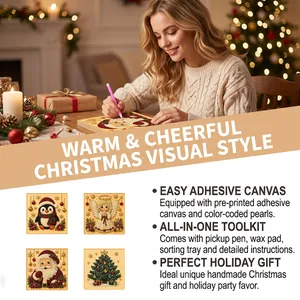 Close-up of Christmas art kit patterns and girl crafting 5D DIY holiday decorations