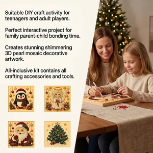 Mother and daughter creating a shimmering 3D Christmas pearl mosaic artwork together