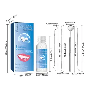 Temporary dental repair kit with moldable false teeth beads and 4 professional tools