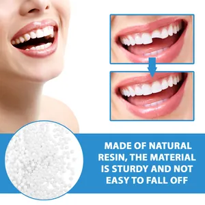 Temporary tooth repair kit with resin beads showing before and after effect