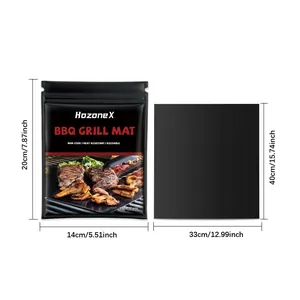 HozoneX non-stick reusable BBQ grill mat set with precise size dimensions 33x40cm and 40x33cm
