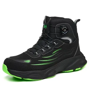 Botas de seguridad altas para hombre transpirables con cierre rotativo, diseño negro y verde