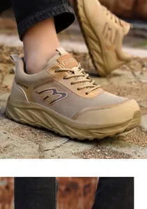 Durable khaki men's safety shoes with steel toe and breathable mesh for work outdoors