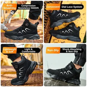Zapatos de seguridad altos con botón giratorio y parte superior tejida ligera