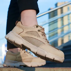 Chaussures de sécurité respirantes en maille kaki avec embout en acier pour le travail