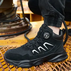 Botas de seguridad negras resistentes de caña alta para hombre con hebilla giratoria