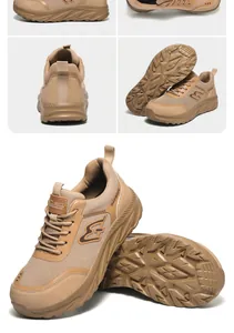 Professional multi-angle views of khaki men's safety shoes with steel toe and grip sole