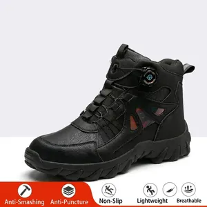 Zapatos de Seguridad de Caña Alta para Hombre Cuero Microfibra Punta de Acero Anti-aplastamiento Antipinchazos Botas de Perilla