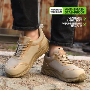 Men's tan steel toe safety work shoes with anti-smash and puncture-resistant features