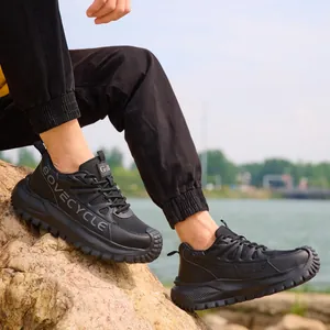 Zapatos de seguridad negros ligeros para hombre con punta de acero y suela de goma dura