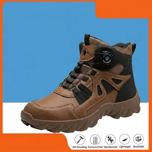 Men's High-Top Safety Shoes Steel Toe Work Boots Puncture Proof Anti-Smash Swivel Buckle Protective Footwear Industrial Boots