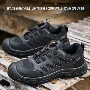 Safety Shoes for Men Women Steel Toe Work Sneakers Anti-Smash Puncture Proof Industrial Construction Shoes with Rotating Buckle Microfiber Leather Breathable Protective Footwear