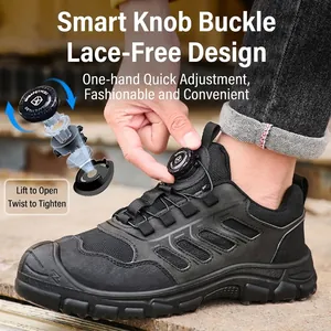 Breathable safety shoes with quick-release rotary buckle and steel toe