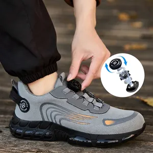 Zapatos de seguridad profesionales para hombre con malla gris y cierre de perilla