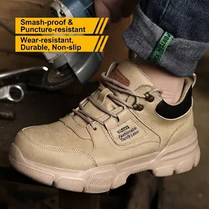 Langlebige Sicherheitsschuhe mit Stahlkappe für Arbeitsschutz in Khaki-Farbe.
