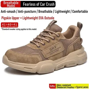 Zapatos de seguridad transpirables de piel de cerdo y suela ligera de EVA