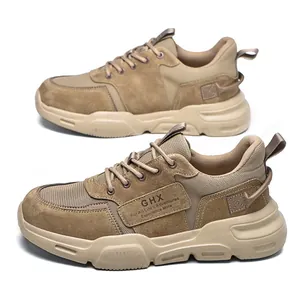 Zapatos de seguridad duraderos para hombres con malla transpirable y ante caqui