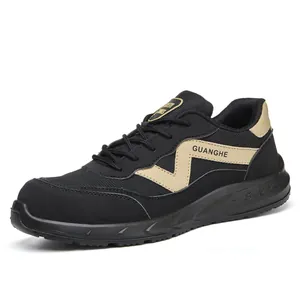 Professional black and tan safety shoes with anti-smash and puncture-resistant features