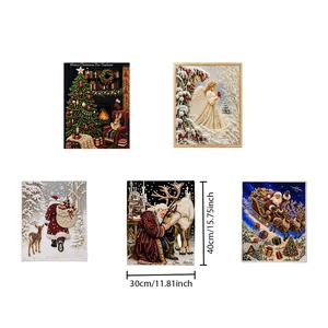 Detailed view of five Christmas DIY pearl painting designs with 30x40cm dimensions.