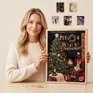 Handmade Christmas 3D Pearl DIY Diamond Painting Kit With Wood Frame Artificial Pearl Inlaid Art Decor Wall Hanging Gift
