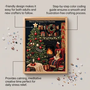 Detail of 5D pearl DIY painting kit with festive Christmas tree and rabbit scene