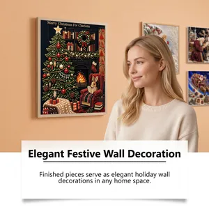 Close-up of a finished festive Christmas tree diamond painting displayed on a home wall