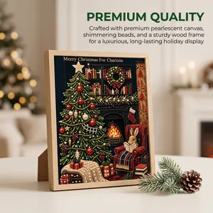 Detailed view of a festive Christmas 3D pearl art painting inside a premium wood frame