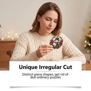 Close-up of DIY acrylic Christmas puzzle ornament with unique irregular cut pieces