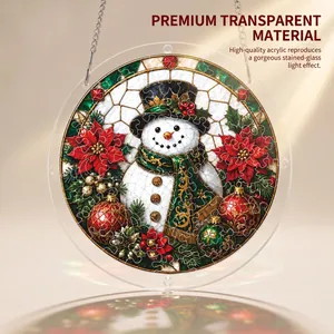 Detail view of high-quality acrylic jigsaw puzzle with snowman stained-glass effect
