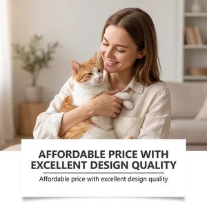 Lifestyle scene of a woman hugging a pet cat in a warm and cozy home environment