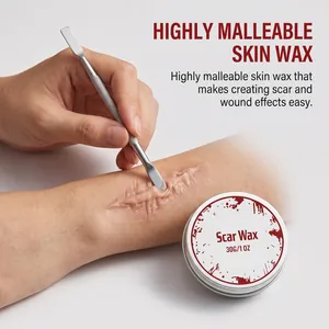 Vue détaillée de la cire à cicatrices SFX et de la spatule créant des effets de plaie réalistes