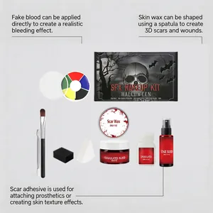 Kit de maquillage SFX complet pour Halloween avec cire, faux sang et latex