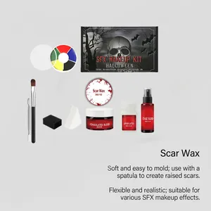 Kit complet de maquillage SFX Halloween avec cire à cicatrices, faux sang et latex liquide