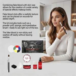 Kit de maquillage Halloween SFX complet avec cire, latex et composants de faux sang.
