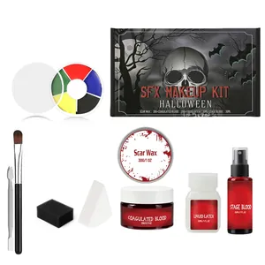 Kit complet de maquillage SFX Halloween avec faux sang, cire et latex liquide