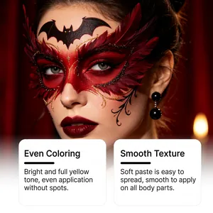 Detaillierte Ansicht der roten Gesichtsbemalung mit Federn für das Halloween-Make-up.