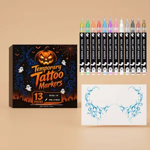 Σετ μαρκαδόρων προσωρινού τατουάζ Halloween με 12 χρωματιστά στυλό και φωτεινό κουτί