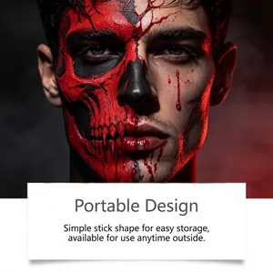Realistischer Halloween-Totenkopf-Facepaint-Effekt mit glattem rotem Make-up-Stift.