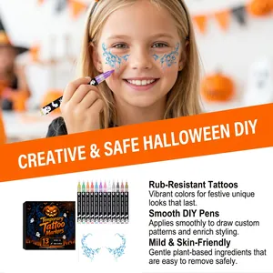 Σετ ζωγραφικής προσώπου Halloween για παιδιά με 12 μαρκαδόρους τατουάζ και αυτοκόλλητα