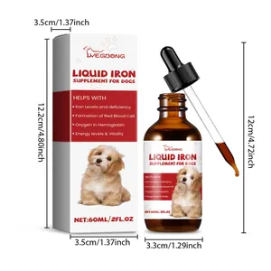 Detailed view of Yegbong 60ml liquid iron supplement for dogs with size dimensions.