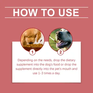 Detailed visual instructions for administering dog dietary supplement syrup to pets.