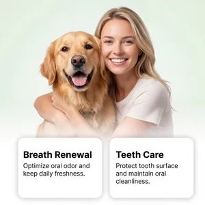 Une femme souriante embrassant un Golden Retriever avec un texte de santé dentaire.