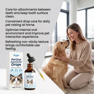 Gouttes d'huiles essentielles buccales pour animaux avec une scène de chien joyeux