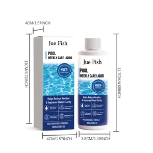 Jue Fish Pool Weekly Care Liquid 100ml including product dimensions and packaging box