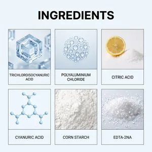 Lista detallada de ingredientes para pastillas de piscina HozoneX con ácido cítrico.